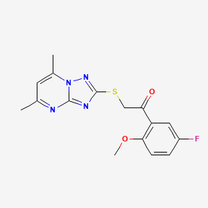 molecular formula C16H15FN4O2S B12502303 2-((5,7-Dimethyl-[1,2,4]triazolo[1,5-a]pyrimidin-2-yl)thio)-1-(5-fluoro-2-methoxyphenyl)ethan-1-one 