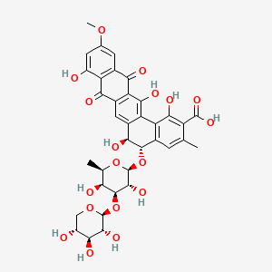 molecular formula C36H36O18 B1250247 (5S,6S)-5-[(2S,3R,4S,5S,6R)-3,5-dihydroxy-6-methyl-4-[(2S,3R,4S,5R)-3,4,5-trihydroxyoxan-2-yl]oxyoxan-2-yl]oxy-1,6,9,14-tetrahydroxy-11-methoxy-3-methyl-8,13-dioxo-5,6-dihydrobenzo[a]tetracene-2-carboxylic acid 