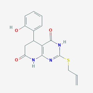 molecular formula C16H15N3O3S B12502540 4-hydroxy-5-(2-hydroxyphenyl)-2-(prop-2-en-1-ylsulfanyl)-5,8-dihydropyrido[2,3-d]pyrimidin-7(6H)-one 