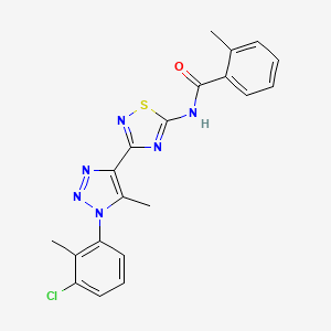 molecular formula C20H17ClN6OS B12502671 N-{3-[1-(3-chloro-2-methylphenyl)-5-methyl-1H-1,2,3-triazol-4-yl]-1,2,4-thiadiazol-5-yl}-2-methylbenzamide 