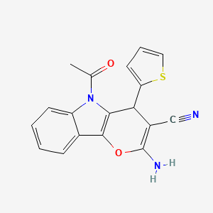 molecular formula C18H13N3O2S B12502931 5-Acetyl-2-amino-4-(thiophen-2-yl)-4,5-dihydropyrano[3,2-b]indole-3-carbonitrile 