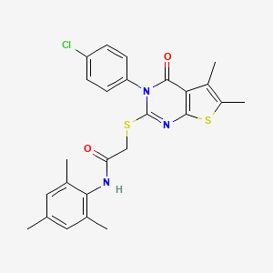 2-{[3-(4-chlorophenyl)-5,6-dimethyl-4-oxo-3,4-dihydrothieno[2,3-d]pyrimidin-2-yl]sulfanyl}-N-(2,4,6-trimethylphenyl)acetamide