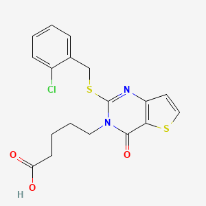 molecular formula C18H17ClN2O3S2 B12503490 5-{2-[(2-chlorobenzyl)sulfanyl]-4-oxothieno[3,2-d]pyrimidin-3(4H)-yl}pentanoic acid 