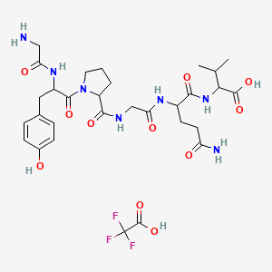 molecular formula C30H42F3N7O11 B12503491 2-{2-[2-({1-[2-(2-Aminoacetamido)-3-(4-hydroxyphenyl)propanoyl]pyrrolidin-2-yl}formamido)acetamido]-4-carbamoylbutanamido}-3-methylbutanoic acid; trifluoroacetic acid 