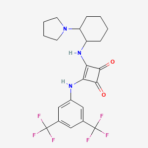 molecular formula C22H23F6N3O2 B12504051 3-{[3,5-Bis(trifluoromethyl)phenyl]amino}-4-{[2-(pyrrolidin-1-yl)cyclohexyl]amino}cyclobut-3-ene-1,2-dione 