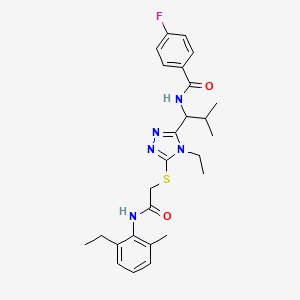 N-{1-[4-ethyl-5-({2-[(2-ethyl-6-methylphenyl)amino]-2-oxoethyl}sulfanyl)-4H-1,2,4-triazol-3-yl]-2-methylpropyl}-4-fluorobenzamide