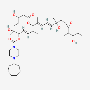 molecular formula C40H66N2O9 B1250458 (8E,12E,14E)-7-((4-cycloheptylpiperazin-1-yl) carbonyl) oxy-6,10,12,16,20-pentamethyl-3,6,16,21-tetrahydroxy-18,19-epoxytricosa-8,12,14-trien-11-olide 