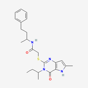 molecular formula C23H30N4O2S B12505644 2-{[3-(butan-2-yl)-6-methyl-4-oxo-4,5-dihydro-3H-pyrrolo[3,2-d]pyrimidin-2-yl]sulfanyl}-N-(4-phenylbutan-2-yl)acetamide 