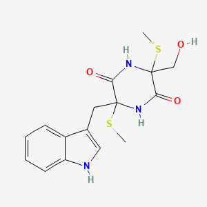molecular formula C16H19N3O3S2 B1250612 3-(hydroxymethyl)-6-(1H-indol-3-ylmethyl)-3,6-bis(methylsulfanyl)piperazine-2,5-dione 