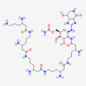 molecular formula C43H82N16O12 B1250713 [(2R,3R,4S,5R,6R)-5-[[3-amino-6-[[3-amino-6-[[3-amino-6-[[3-amino-6-(3,6-diaminohexanoylamino)hexanoyl]amino]hexanoyl]amino]hexanoyl]amino]hexanoyl]amino]-3,4-dihydroxy-6-[(7-hydroxy-4-oxo-1,3a,5,6,7,7a-hexahydroimidazo[4,5-c]pyridin-2-yl)amino]oxan-2-yl]methyl carbamate 