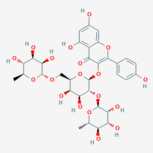 molecular formula C33H40O19 B1250748 3-[(2S,3R,4S,5R,6R)-4,5-Dihydroxy-3-[(2R,3R,4R,5R,6S)-3,4,5-trihydroxy-6-methyloxan-2-yl]oxy-6-[[(2R,3R,4R,5R,6S)-3,4,5-trihydroxy-6-methyloxan-2-yl]oxymethyl]oxan-2-yl]oxy-5,7-dihydroxy-2-(4-hydroxyphenyl)chromen-4-one 