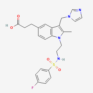 molecular formula C24H25FN4O4S B1250791 3-{1-[2-(4-Fluoro-benzenesulfonylamino)-ethyl]-3-imidazol-1-ylmethyl-2-methyl-1H-indol-5-yl}-propionic acid 