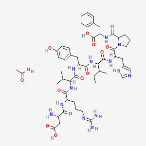 3-amino-3-({4-carbamimidamido-1-[(1-{[1-({1-[(1-{2-[(1-carboxy-2-phenylethyl)carbamoyl]pyrrolidin-1-yl}-3-(1H-imidazol-4-yl)-1-oxopropan-2-yl)carbamoyl]-2-methylbutyl}carbamoyl)-2-(4-hydroxyphenyl)ethyl]carbamoyl}-2-methylpropyl)carbamoyl]butyl}carbamoyl)propanoic acid; acetic acid