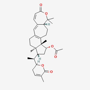 molecular formula C32H42O6 B1250801 [(9R,13R,14R,16R,17R)-8,8,13,17-tetramethyl-16-[(1S)-1-(5-methyl-6-oxo-2,3-dihydropyran-2-yl)ethyl]-6-oxo-7-oxatetracyclo[10.7.0.03,9.013,17]nonadeca-1(12),2,4-trien-14-yl] acetate 