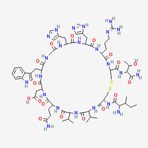 molecular formula C66H99N23O17S2 B12508111 [34-(2-amino-3-methylpentanamido)-7-(3-carbamimidamidopropyl)-4-[(1-carbamoyl-2-hydroxypropyl)carbamoyl]-25-(2-carbamoylethyl)-10,13-bis(1H-imidazol-4-ylmethyl)-19-(1H-indol-3-ylmethyl)-28,31-diisopropyl-6,9,12,15,18,21,24,27,30,33-decaoxo-1,2-dithia-5,8,11,14,17,20,23,26,29,32-decaazacyclopentatriacontan-22-yl]acetic acid 