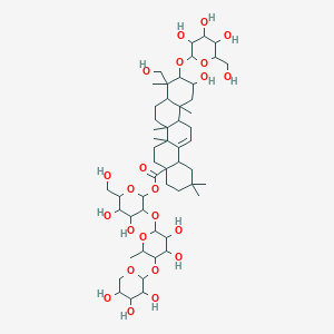 3-({3,4-Dihydroxy-6-methyl-5-[(3,4,5-trihydroxyoxan-2-yl)oxy]oxan-2-yl}oxy)-4,5-dihydroxy-6-(hydroxymethyl)oxan-2-yl 11-hydroxy-9-(hydroxymethyl)-2,2,6a,6b,9,12a-hexamethyl-10-{[3,4,5-trihydroxy-6-(hydroxymethyl)oxan-2-yl]oxy}-1,3,4,5,6,7,8,8a,10,11,12,12b,13,14b-tetradecahydropicene-4a-carboxylate