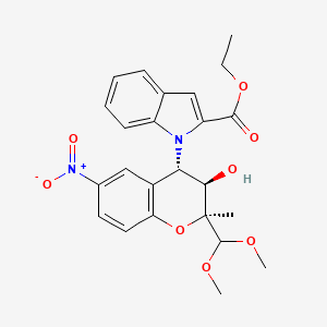 molecular formula C24H26N2O8 B1250849 ethyl 1-[(2S,3R,4S)-2-(dimethoxymethyl)-3-hydroxy-2-methyl-6-nitro-3,4-dihydrochromen-4-yl]indole-2-carboxylate 