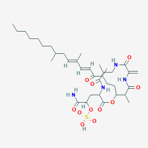 molecular formula C36H58N4O11S B1250933 [1-amino-3-[6,13-dimethyl-10-methylidene-2,5,9,12-tetraoxo-14-[(5E,7E)-3,7,10-trimethyl-4-oxoheptadeca-5,7-dienyl]-1-oxa-4,8,11-triazacyclotetradec-3-yl]-1-oxopropan-2-yl] hydrogen sulfate 