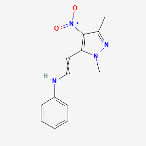 molecular formula C13H14N4O2 B12509971 N-[2-(2,5-dimethyl-4-nitropyrazol-3-yl)ethenyl]aniline 