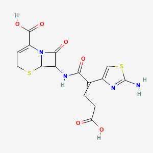 molecular formula C15H14N4O6S2 B12510005 7-{[2-(2-Amino-1,3-thiazol-4-yl)-4-carboxybut-2-enoyl]amino}-8-oxo-5-thia-1-azabicyclo[4.2.0]oct-2-ene-2-carboxylic acid 