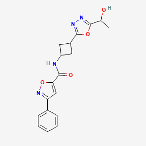 molecular formula C18H18N4O4 B12510590 N-{3-[5-(1-hydroxyethyl)-1,3,4-oxadiazol-2-yl]cyclobutyl}-3-phenyl-1,2-oxazole-5-carboxamide 