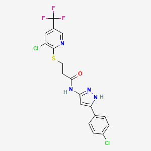 molecular formula C18H13Cl2F3N4OS B12510677 3-{[3-chloro-5-(trifluoromethyl)pyridin-2-yl]sulfanyl}-N-[3-(4-chlorophenyl)-1H-pyrazol-5-yl]propanamide 