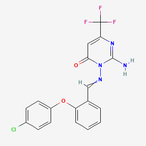 molecular formula C18H12ClF3N4O2 B12510705 2-Amino-3-({[2-(4-chlorophenoxy)phenyl]methylidene}amino)-6-(trifluoromethyl)pyrimidin-4-one 