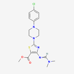 molecular formula C18H22ClN5O2S B12511162 (E)-methyl 2-(4-(4-chlorophenyl)piperazin-1-yl)-4-((dimethylamino)methyleneamino)thiazole-5-carboxylate 