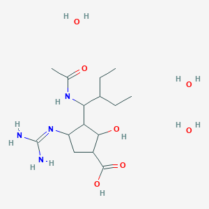 3-(1-acetamido-2-ethylbutyl)-4-(diaminomethylideneamino)-2-hydroxycyclopentane-1-carboxylic acid;trihydrate