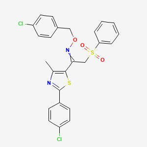 molecular formula C25H20Cl2N2O3S2 B12513347 [2-(Benzenesulfonyl)-1-[2-(4-chlorophenyl)-4-methyl-1,3-thiazol-5-YL]ethylidene][(4-chlorophenyl)methoxy]amine 