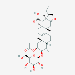 molecular formula C38H60O11 B1251467 (1S,2R,4aS,6aR,8R,9R,10aS,12aS)-9-acetyloxy-2,4a,7,7,10a,12a-hexamethyl-2-[(2R)-3-methylbutan-2-yl]-3-oxo-8-[(2R,3R,4S,5S,6R)-3,4,5-trihydroxy-6-(hydroxymethyl)oxan-2-yl]oxy-1,4,5,6,6a,8,9,10,11,12-decahydrochrysene-1-carboxylic acid 