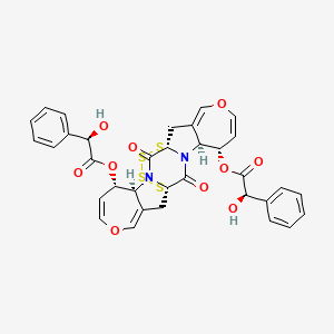 molecular formula C34H28N2O10S4 B1251541 [(1R,4S,5S,12R,15S,16S)-16-[(2R)-2-hydroxy-2-phenylacetyl]oxy-2,13-dioxo-8,19-dioxa-23,24,25,26-tetrathia-3,14-diazahexacyclo[10.10.4.01,14.03,12.04,10.015,21]hexacosa-6,9,17,20-tetraen-5-yl] (2R)-2-hydroxy-2-phenylacetate 