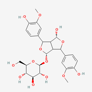 molecular formula C26H32O13 B1251583 (2S,3R,4S,5S,6R)-2-[[(1S,3R,4S,6S)-3-hydroxy-1,4-bis(4-hydroxy-3-methoxyphenyl)-1,3,3a,4,6,6a-hexahydrofuro[3,4-c]furan-6-yl]oxy]-6-(hydroxymethyl)oxane-3,4,5-triol 
