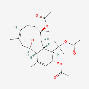 molecular formula C26H38O7 B1251684 [(1R,2S,3R,4R,7R,8R,10Z,14R)-14-acetyloxy-3-(2-acetyloxypropan-2-yl)-6,10,14-trimethyl-15-oxatricyclo[6.6.1.02,7]pentadeca-5,10-dien-4-yl] acetate 