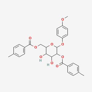 (2S,3R,4S,5R,6R)-4,5-dihydroxy-2-(4-methoxyphenoxy)-6-(((4-methylbenzoyl)oxy)methyl)tetrahydro-2H-pyran-3-yl 4-methylbenzoate