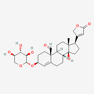 molecular formula C28H38O9 B1251716 (3S,8R,9S,10S,13R,14S,17R)-14-hydroxy-13-methyl-17-(5-oxo-2H-furan-3-yl)-3-[(2S,3R,4S,5R)-3,4,5-trihydroxyoxan-2-yl]oxy-1,2,3,6,7,8,9,11,12,15,16,17-dodecahydrocyclopenta[a]phenanthrene-10-carbaldehyde 