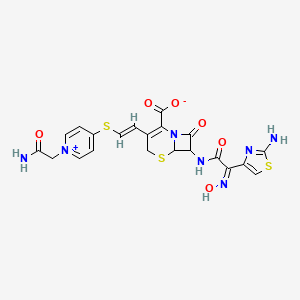 molecular formula C21H19N7O6S3 B1251734 3-[(E)-2-[1-(2-amino-2-oxoethyl)pyridin-1-ium-4-yl]sulfanylethenyl]-7-[[(2Z)-2-(2-amino-1,3-thiazol-4-yl)-2-hydroxyiminoacetyl]amino]-8-oxo-5-thia-1-azabicyclo[4.2.0]oct-2-ene-2-carboxylate 