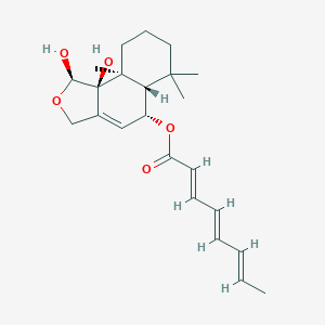 molecular formula C23H32O5 B1251745 2,4,6-Octatrienoic acid (1R)-1alpha,9balpha-dihydroxy-6,6,9abeta-trimethyl-1,3,5,5aalpha,6,7,8,9,9a,9b-decahydronaphtho[1,2-c]furan-5beta-yl ester 