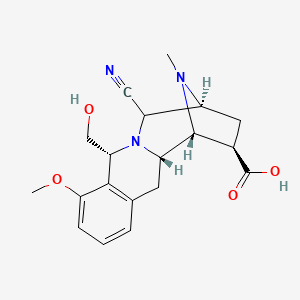 molecular formula C19H23N3O4 B1251808 (1R,2S,10R,13S,15R)-12-cyano-10-(hydroxymethyl)-8-methoxy-16-methyl-11,16-diazatetracyclo[11.2.1.02,11.04,9]hexadeca-4(9),5,7-triene-15-carboxylic acid 