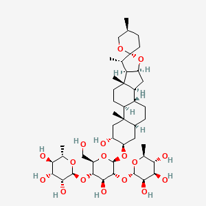 molecular formula C45H74O17 B1251823 (2S,3R,4R,5R,6S)-2-[(2R,3S,4S,5R,6R)-4-hydroxy-2-(hydroxymethyl)-6-[(1R,2S,4S,5'S,6R,7S,8R,9S,12S,13S,15R,16R,18S)-15-hydroxy-5',7,9,13-tetramethylspiro[5-oxapentacyclo[10.8.0.02,9.04,8.013,18]icosane-6,2'-oxane]-16-yl]oxy-5-[(2S,3R,4R,5R,6S)-3,4,5-trihydroxy-6-methyloxan-2-yl]oxyoxan-3-yl]oxy-6-methyloxane-3,4,5-triol 