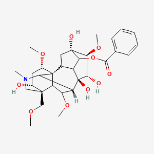molecular formula C31H43NO10 B1251872 [(1S,4R,5S,6S,7S,8R,9S,13R,14R,16S,18R)-5,7,8,14-tetrahydroxy-6,16,18-trimethoxy-13-(methoxymethyl)-11-methyl-11-azahexacyclo[7.7.2.12,5.01,10.03,8.013,17]nonadecan-4-yl] benzoate 