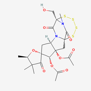 molecular formula C22H28N2O9S4 B1251934 [(1R,3S,4S,5R,5'R,7R,10R)-3-乙酰氧基-10-(羟甲基)-4',4',5',16-四甲基-3',9,15-三氧代螺[11,12,13,14-四硫-8,16-二氮杂四环[8.4.2.01,8.03,7]十六烷-5,2'-氧杂环丁烷]-4-基] 乙酸酯 
