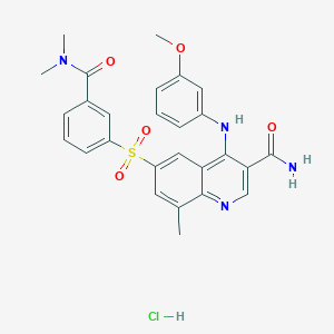 molecular formula C27H27ClN4O5S B12520117 6-[3-(Dimethylcarbamoyl)phenyl]sulfonyl-4-(3-methoxyanilino)-8-methylquinoline-3-carboxamide;hydrochloride CAS No. 801315-14-0