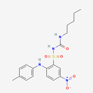 molecular formula C19H24N4O5S B1252051 Benzenesulfonamide, 2-((4-methylphenyl)amino)-5-nitro-N-((pentylamino)carbonyl)- CAS No. 284465-11-8