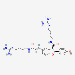 molecular formula C28H38N8O4 B1252056 (2S,3R)-N-(4-guanidinobutyl)-5-(3-(4-guanidinobutylamino)-3-oxoprop-1-enyl)-2-(4-hydroxyphenyl)-2,3-dihydrobenzofuran-3-carboxamide 