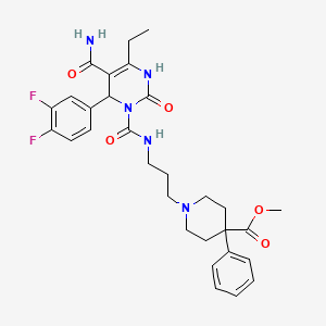 molecular formula C30H35F2N5O5 B1252067 1-(3-{[5-Carbamoyl-6-(3,4-difluoro-phenyl)-4-ethyl-2-oxo-3,6-dihydro-2H-pyrimidine-1-carbonyl]-amino}-propyl)-4-phenyl-piperidine-4-carboxylic acid methyl ester 