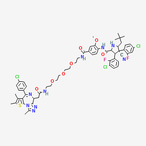 molecular formula C58H62Cl3F2N9O7S B12521042 (2R,3S,4R,5S)-3-(3-chloro-2-fluorophenyl)-4-(4-chloro-2-fluorophenyl)-N-(4-((1-((S)-4-(4-chlorophenyl)-2,3,9-trimethyl-6H-thieno[3,2-f][1,2,4]triazolo[4,3-a][1,4]diazepin-6-yl)-2-oxo-6,9,12-trioxa-3-azatetradecan-14-yl)carbamoyl)-2-methoxyphenyl)-4-cyano- 