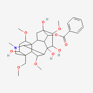 molecular formula C31H43NO10 B1252114 [5,7,8,14-Tetrahydroxy-6,16,18-trimethoxy-13-(methoxymethyl)-11-methyl-11-azahexacyclo[7.7.2.12,5.01,10.03,8.013,17]nonadecan-4-yl] benzoate 