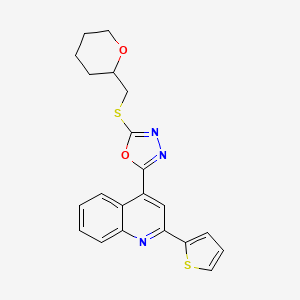 2-(((Tetrahydro-2H-pyran-2-yl)methyl)thio)-5-(2-(thiophen-2-yl)quinolin-4-yl)-1,3,4-oxadiazole