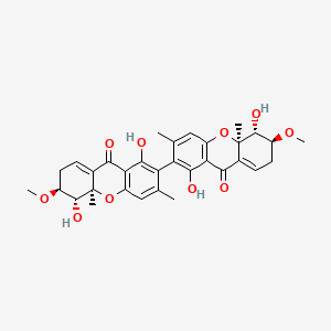 molecular formula C32H34O10 B1252149 (3S,4R,4aR)-7-[(5R,6S,10aR)-1,5-dihydroxy-6-methoxy-3,10a-dimethyl-9-oxo-6,7-dihydro-5H-xanthen-2-yl]-4,8-dihydroxy-3-methoxy-4a,6-dimethyl-3,4-dihydro-2H-xanthen-9-one 